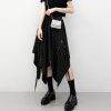 Black Punk Irregular Length Long Gothic Eyelet Ribbon Buckle Summer Fashion Street Skirt Gothtopia https://gothtopia.com