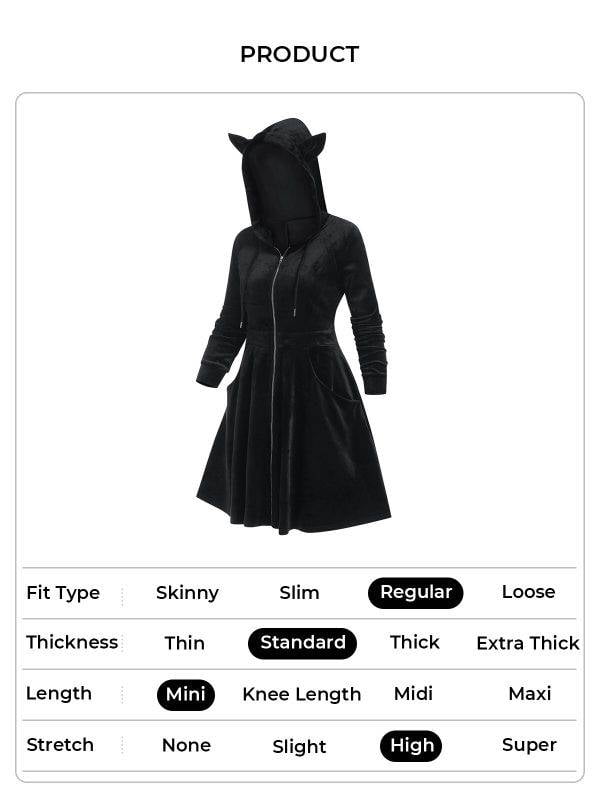 Plus Size Gothic Punk Oversized Long Black Casual Cat Hoodie Streetwear L-5XL Gothtopia https://gothtopia.com