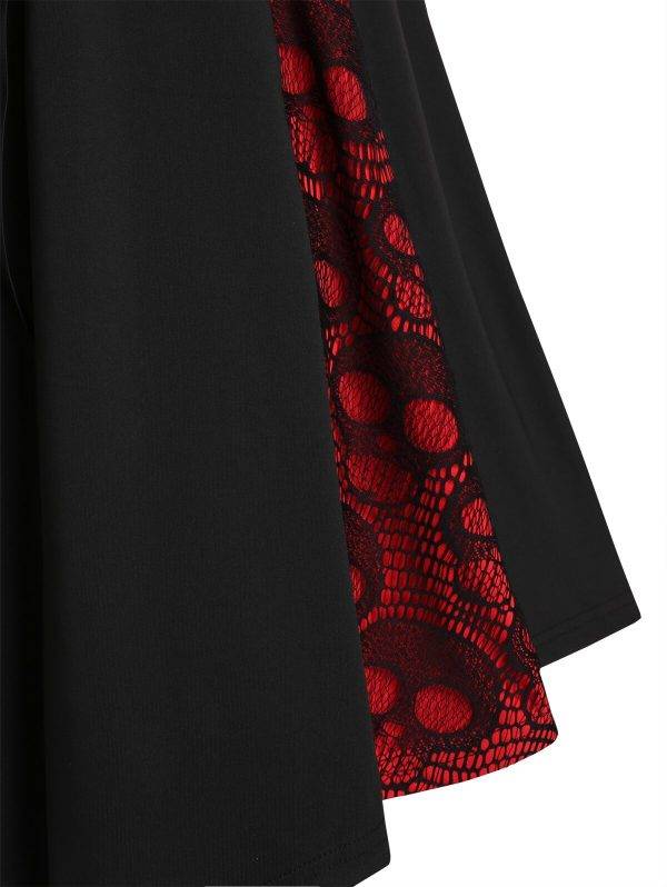Red and Black Gothic Skull Lace Cross Back Lace Up Plus Size A Line Dresses L-5XL Gothtopia https://gothtopia.com