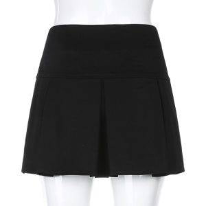 SUCHCUTE Gothic Mini Skirts Black Grunge Punk Style Pleated High Waist Fashion Women Skirt With Leather Buckle Partywear Gothtopia https://gothtopia.com