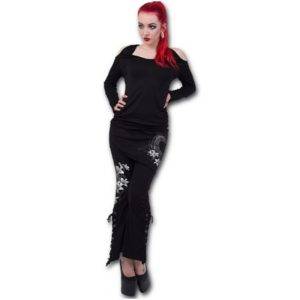 New Gothic Punk Skinny Irregular Skrit Pants Flare Trousers Women Print Floral Cotton Slim Bandage Long Flare Pants Plus Size Gothtopia https://gothtopia.com