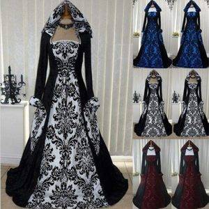 Large Size 5XL Cos Victorian Vintage Gothic Floor Dress Costume For Women Medieval Queen Princess Hooded Gown Robe Maxi Dresses Gothtopia https://gothtopia.com