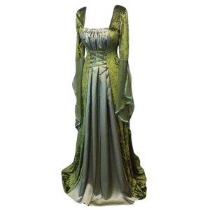 Halloween Cosplay Forest Fairy Elf Elven Costume Medieval Renaissance Pagan Celtic Gothic Dress Women Maxi Gown Outfit Plus Size Gothtopia https://gothtopia.com