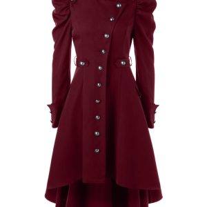 Women Medieval Gothic Steampunk Slim Costume Trench Jacket Fashion Solid Stand Collar irregular Hem Coats Victorian Costume Gothtopia https://gothtopia.com