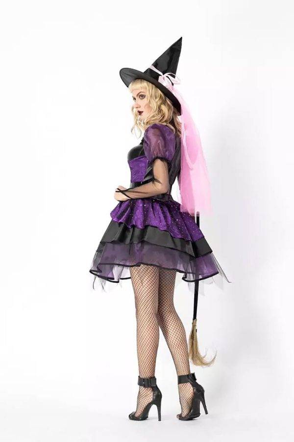 Adult Women Halloween SteamPunk Wicked Witch Costume Sexy Mini Dark Black Purple Cosplay Dress Hat Gothic Clothing For Ladies Gothtopia https://gothtopia.com