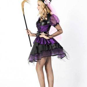Adult Women Halloween SteamPunk Wicked Witch Costume Sexy Mini Dark Black Purple Cosplay Dress Hat Gothic Clothing For Ladies Gothtopia https://gothtopia.com