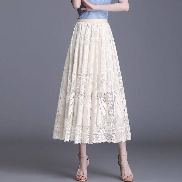 Lace Skirt Women's New A-word Long Skirt Big Swing Gauze Hollow Pleated Skirt Gothtopia https://gothtopia.com