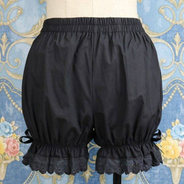 Women Summer Cotton Bloomers Lolita Ruffled Floral Lace Trim Bowknot Pumpkin Pants Gothic Victorian Pajama Lounge Safety Gothtopia https://gothtopia.com