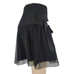 Gothic Skirt Women's High Waist A Line Goth Mini Skirt with Tulle and Pleated Lace for Club, Uniform, Dance, Skate Gothtopia https://gothtopia.com