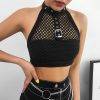 Sexy Women Gothic Fishnet Camisole Clubwear See Through Metal Strap Punk Crop Top Gothtopia https://gothtopia.com