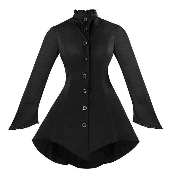 Women’s Winter Gothic Vintage Black Jacket – Long Sleeve Button Down Gothtopia https://gothtopia.com