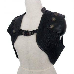 Black Floral Lace And Leather Sleeveless Short Steampunk Jacket Gothic Bolero Vintage Coat Women Gothtopia https://gothtopia.com
