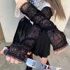 Solid Black Gothic Women’s Thin Cobweb Ruffles Transparent Gloves Gothtopia https://gothtopia.com