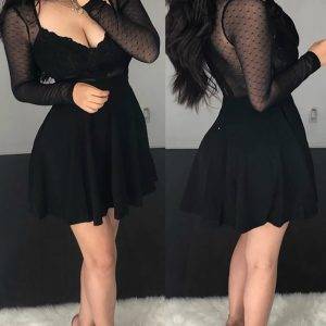 Dress Women Fashion Sexy V Neck Black Party Club Dot Mesh Dress Long Sleeve Mini Dress Gothtopia https://gothtopia.com