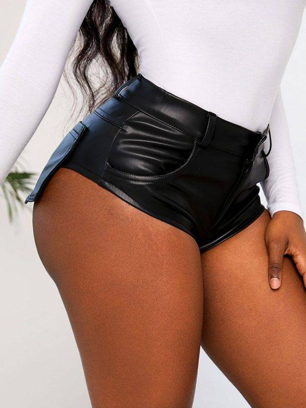 Sexy 2022 Trendy Black PU Faux Leather Shorts High Waisted Women's Summer Shorts Shiny Smooth Tights Night Club Party Hot Shorts Gothtopia https://gothtopia.com
