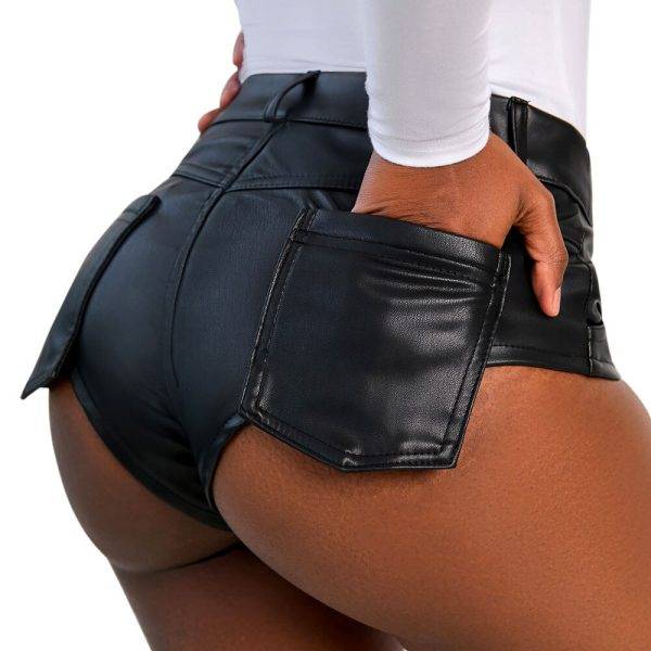 Sexy 2022 Trendy Black PU Faux Leather Shorts High Waisted Women's Summer Shorts Shiny Smooth Tights Night Club Party Hot Shorts Gothtopia https://gothtopia.com