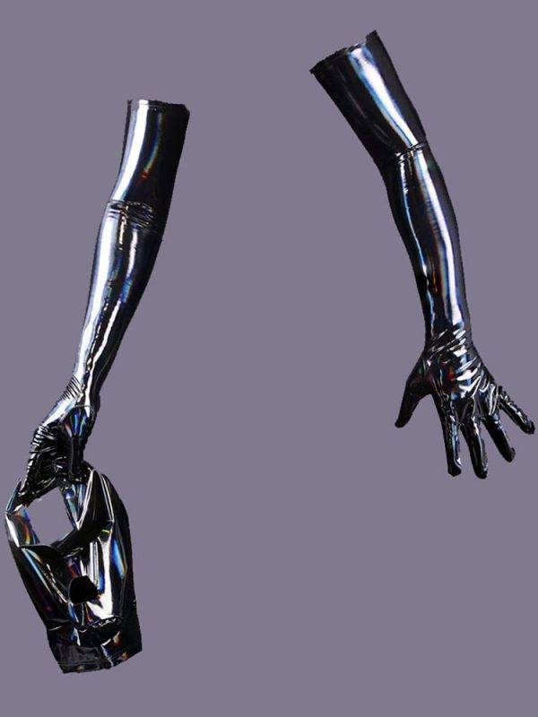 Sexy Five Finger Goth Gloves PVC Wetlook Night Club Stage Performance Long Gloves Faux Leather Gothic Lolita Party Accessories Gothtopia https://gothtopia.com
