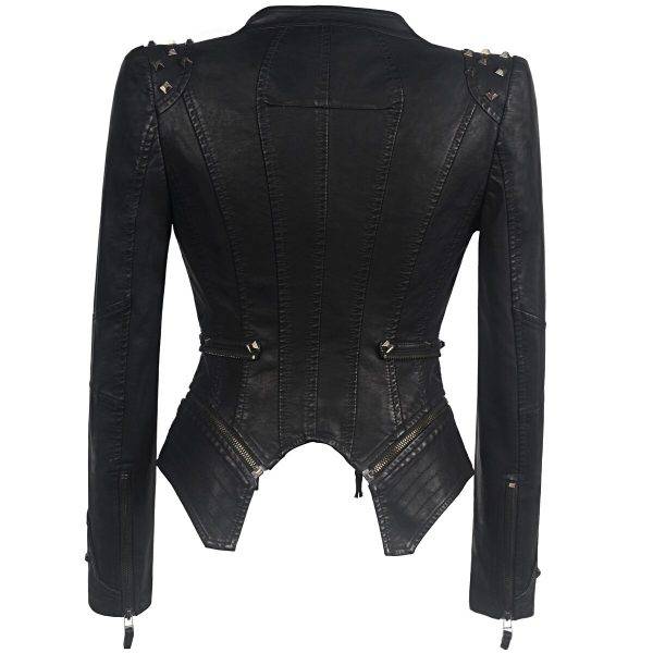 Women Faux Leather Rivets PU Jacket Winter Autumn Gothic Black Motorcycle Jacket S-6XL Gothtopia https://gothtopia.com
