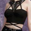 Gothic Bandage Cut Out Grunge Fishnet Patchwork Buckle Sexy Sleeveless Bodycon Crop Top Gothtopia https://gothtopia.com