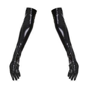 Long Gloves Women Fashion Faux Leather Five Fingers Shiny PU PVC Gloves Gothtopia https://gothtopia.com