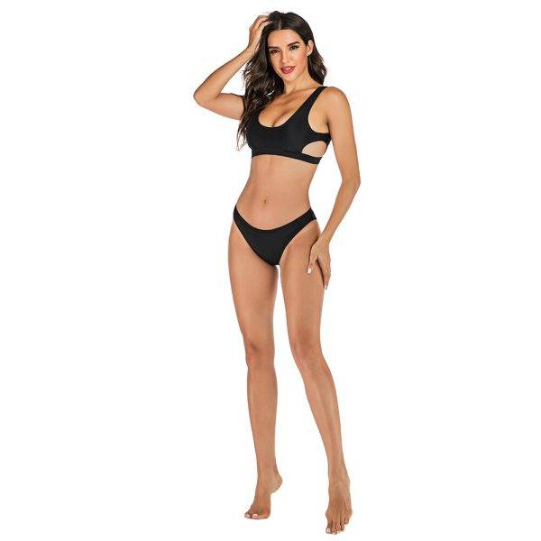 Women’s Dark Strap Side Bottom Halter Racerback Bikini Bathing Suits Gothtopia https://gothtopia.com