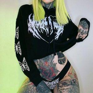Dark Academia Mall Goth Hoodies Vintage Graphic Print Cropped Grunge Gothic Pullovers Sweatshirts Gothtopia https://gothtopia.com