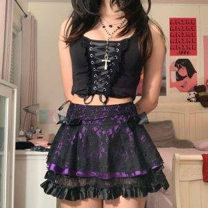 Dark Academia Bow Lace Grunge High-Waisted Gothic Emo Alt Mini Skirts Gothtopia https://gothtopia.com