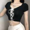Gorgeous Women’s Lace Up Sexy Gothic Slim Fit Crop Tops Camisole Gothtopia https://gothtopia.com