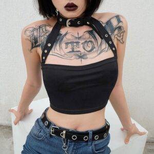 Gothic Grunge E-girl Dark Academia Mini Vest Summer Sexy Backless Slim Fit Camisole Gothtopia https://gothtopia.com
