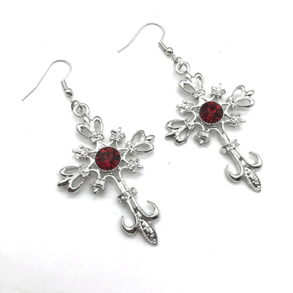 Gothic Cross Rock Red Oil Drip Crystal Drop Earrings for Women Gothtopia https://gothtopia.com