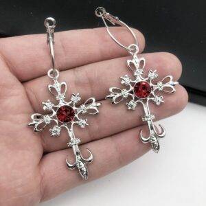 Gothic Cross Rock Red Oil Drip Crystal Drop Earrings for Women Gothtopia https://gothtopia.com