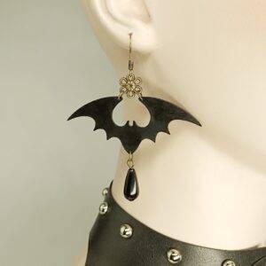 Creative Gothic Earrings Female Black Leather Bats Black Opel Earrings Gothtopia https://gothtopia.com