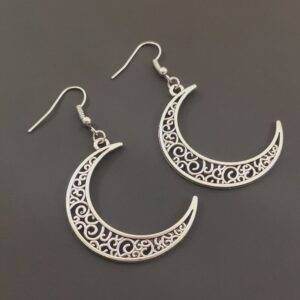 Crescent Moon with Dangle Stars Mysterious Gothic Celtic Pagan Huggie Hook Earrings Gothtopia https://gothtopia.com