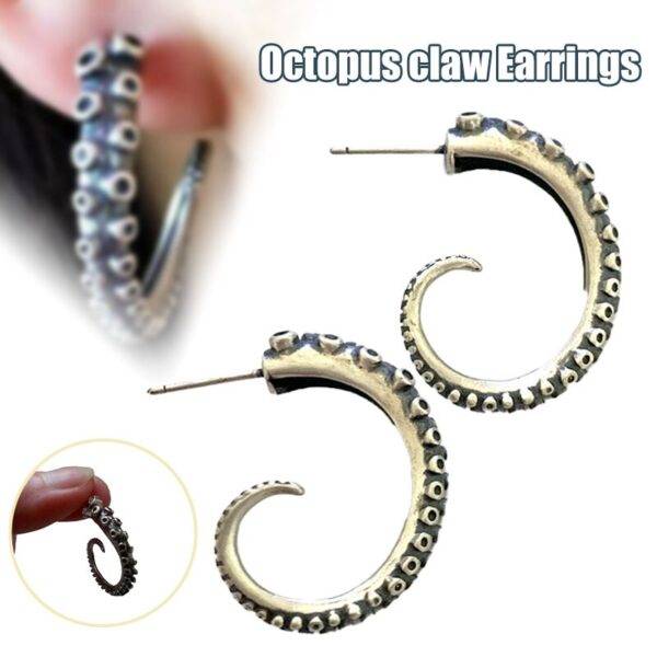 Gothic Style Octopus Tentacle Claw Tail Half Hoop Unisex Stud Earrings Gothtopia https://gothtopia.com