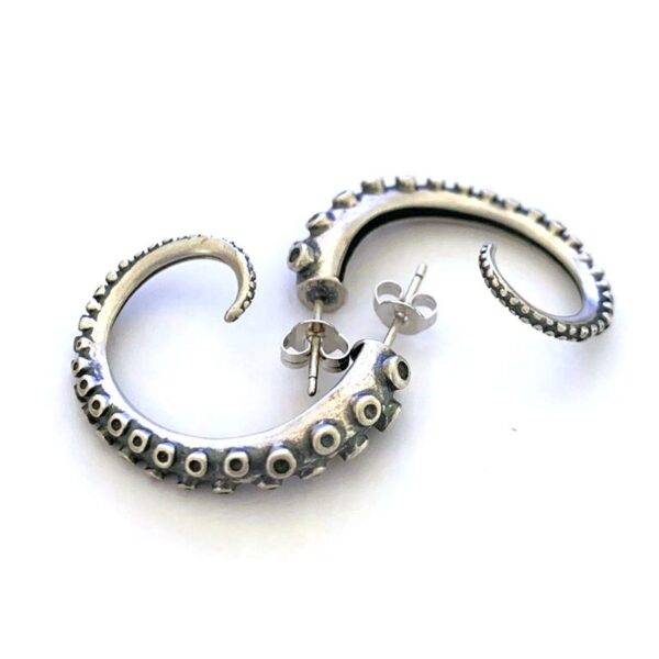 Gothic Style Octopus Tentacle Claw Tail Half Hoop Unisex Stud Earrings Gothtopia https://gothtopia.com