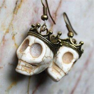 Gothic Vintage Crowned Skull Cosplay Biker Rocker Dangle Earrings Gothtopia https://gothtopia.com