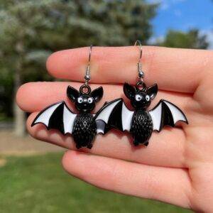 New Cute Black and White Wing Bat Unique Women’s Earrings Gothtopia https://gothtopia.com