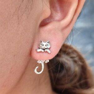 Gothic Vintage Cute Cat Charm Silver Color Earring For Women Gothtopia https://gothtopia.com