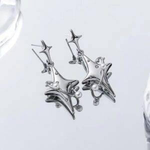 Trendy Goth Y2k Egirl Star Crystal Planet Pearl Stars Saturn Earrings Gothtopia https://gothtopia.com