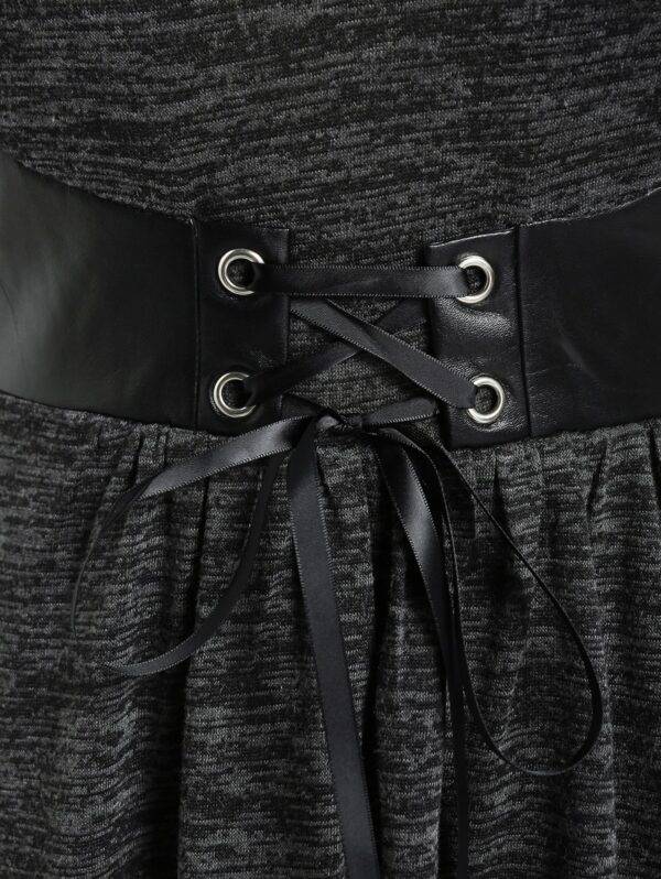 Gothic V-Neck Women’s Black Faux Leather Panel Lace Up Long Sleeves Handkerchief Blouse M-4XL Gothtopia https://gothtopia.com