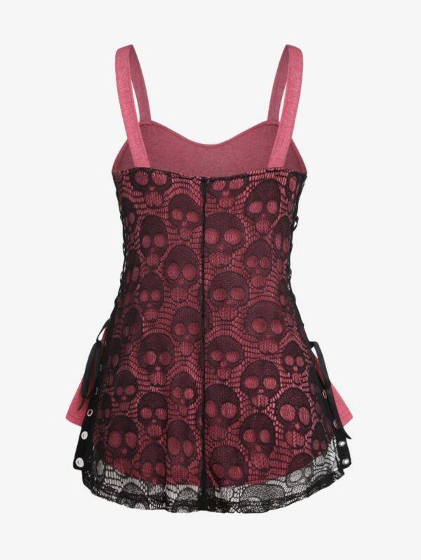 Skull Lace Overlay Gothic Lace-Up Vest Women’s Summer Streetwear Tank Top M-4XL Gothtopia https://gothtopia.com
