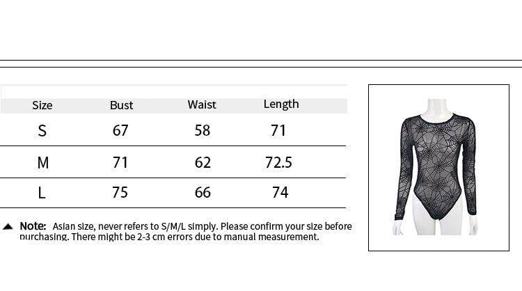 InsDoit Gothic Emo Mesh Black Bodysuits Women Spider Web Long Sleeve Grunge Punk Bodycon See Through Aesthetic Sexy Club Rompers