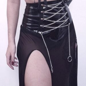 Grunge Goth Punk Y2K Sexy Faux Fur Patchwork Black Chain Lace Up Skirt – Top – Bralette Gothtopia https://gothtopia.com