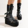 PU Leather Chunky Heels Punk Metal Buckle Platform Gothic Women’s Ankle Boots Gothtopia https://gothtopia.com