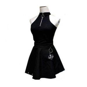 Gothic Punk Spring and Summer High-collar Ring Zipper Design Vest Top Gothtopia https://gothtopia.com