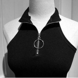 Japanese Harajuku Wind Spring and Summer High-collar Zipper Short Dark Hard Girl Ring Design vest Small Suspender girls TBM-T3 Gothtopia https://gothtopia.com