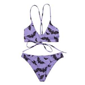 Women’s Summer 2-Piece Sexy Digital Swimsuit Female Bat Print Adult Bikini Gothtopia https://gothtopia.com