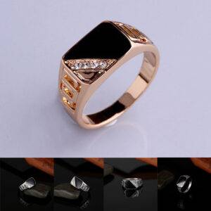 Men’s Classic Gold Color Rhinestone Gothic Black Enamel Ring Gothtopia https://gothtopia.com