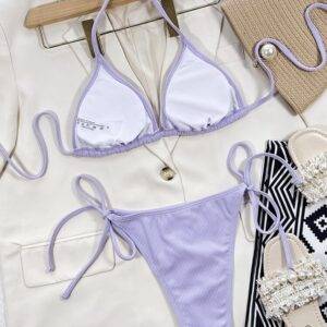 Sexy Solid Bikini Women’s Strappy Ribbed Bikini Set Swimwear Gothtopia https://gothtopia.com