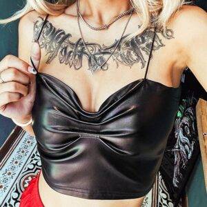 Women’s Leather Top Gothic Push Up Bra Sexy Lingerie Corset Crop Tops Gothtopia https://gothtopia.com